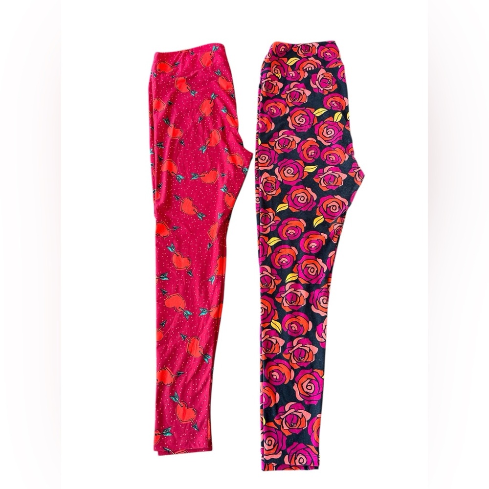 TWO! LuLaRoe TC Tall & Curvy Valentine Leggings Hearts & Roses 2 Pack